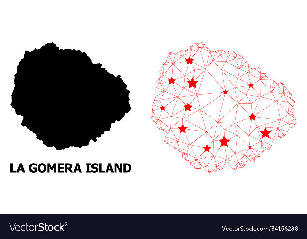 Network polygonal map la gomera island with red Vector Image