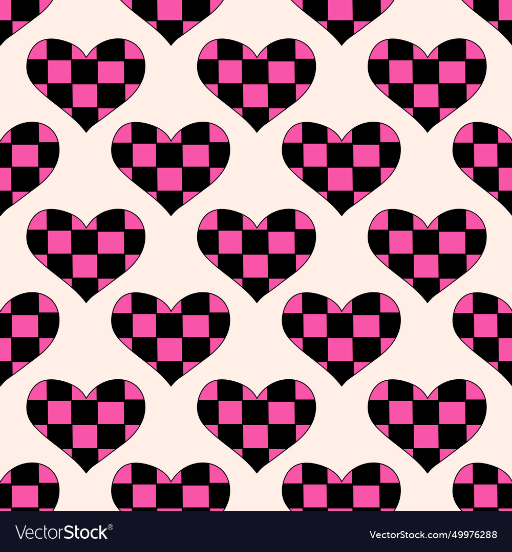Seamless pattern with heart checkered in emo style