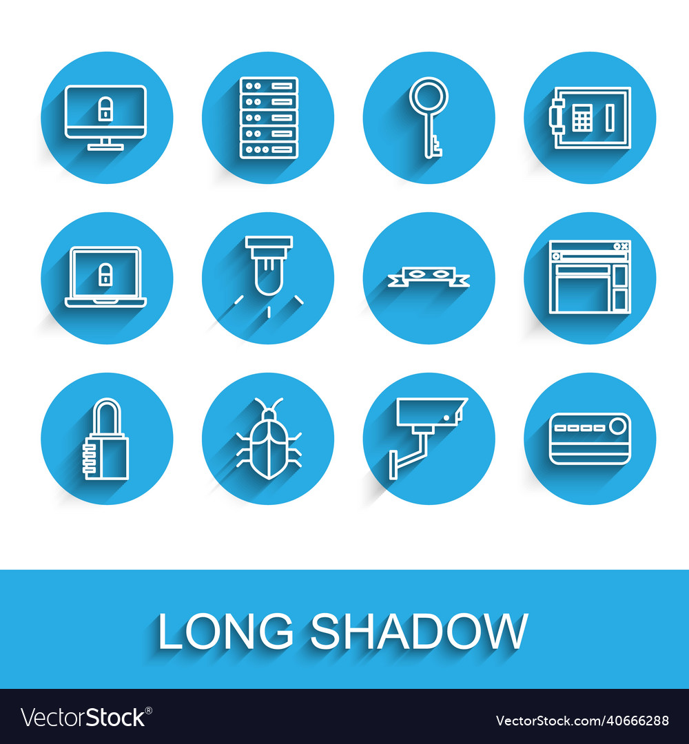 Set line safe combination lock system bug concept vector image Set line safe combination lock system bug concept