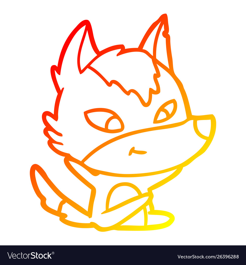 Warm gradient line drawing friendly cartoon wolf Vector Image