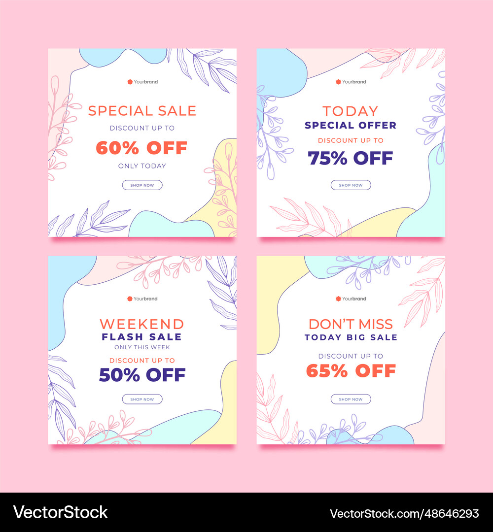 Beautiful spring sale instagram post collection Vector Image