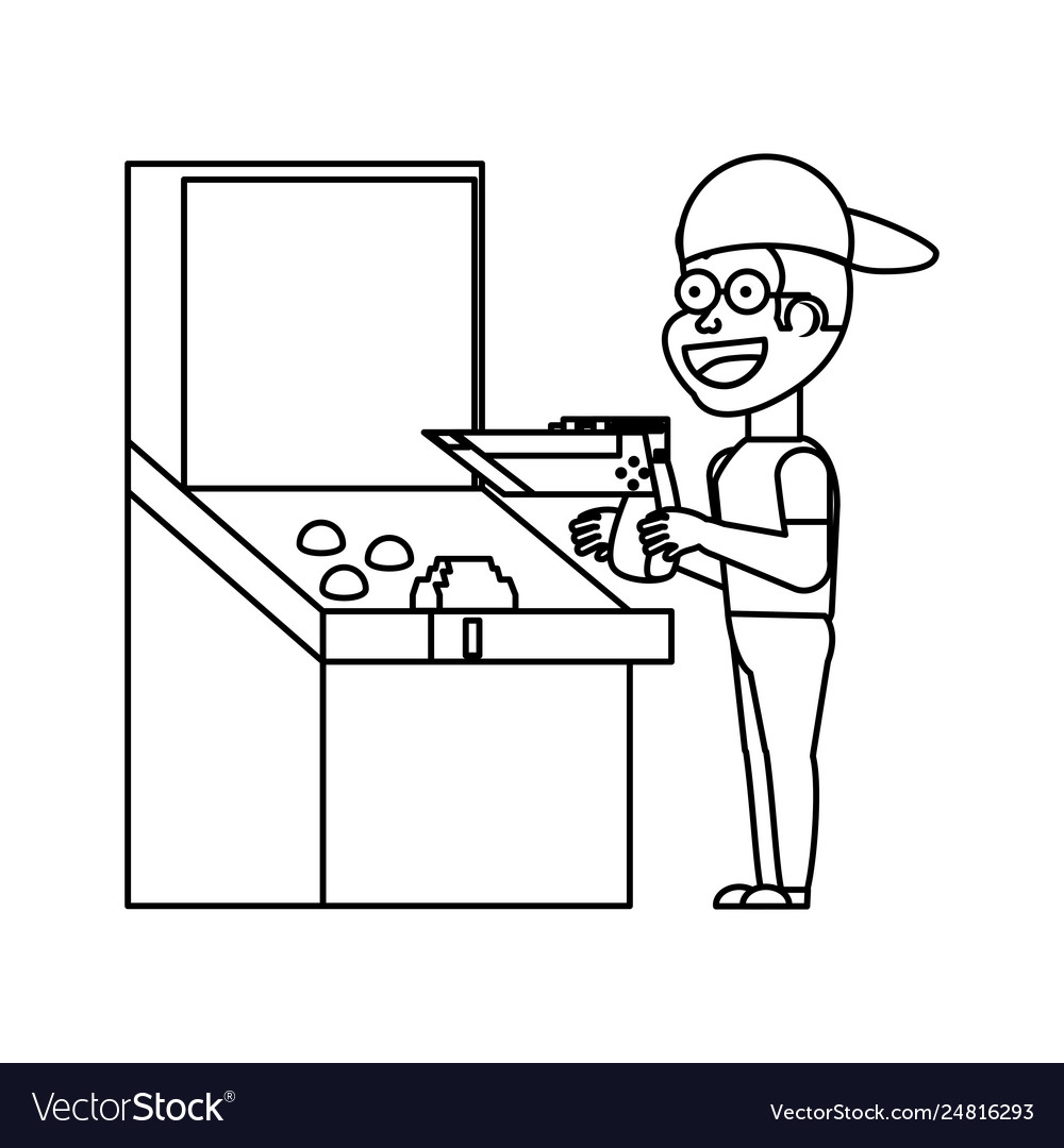 Boy playing in retro console video game machine
