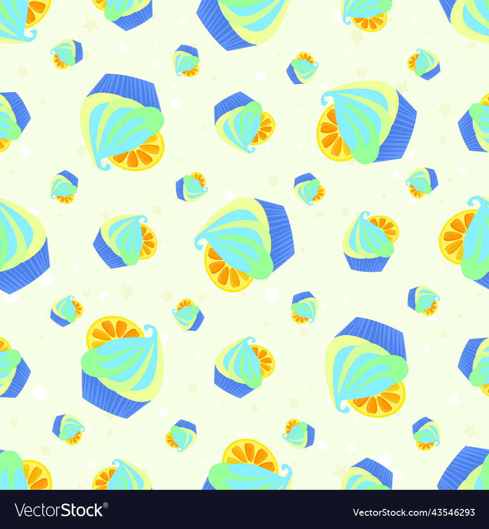 Bright cream cupcake seamless background vector image Bright cream cupcake seamless background
