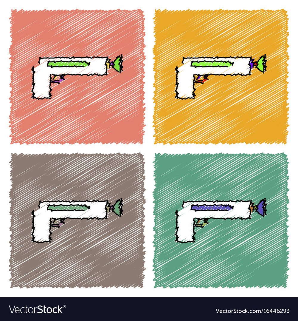 Collection of flat shading style icons kids gun