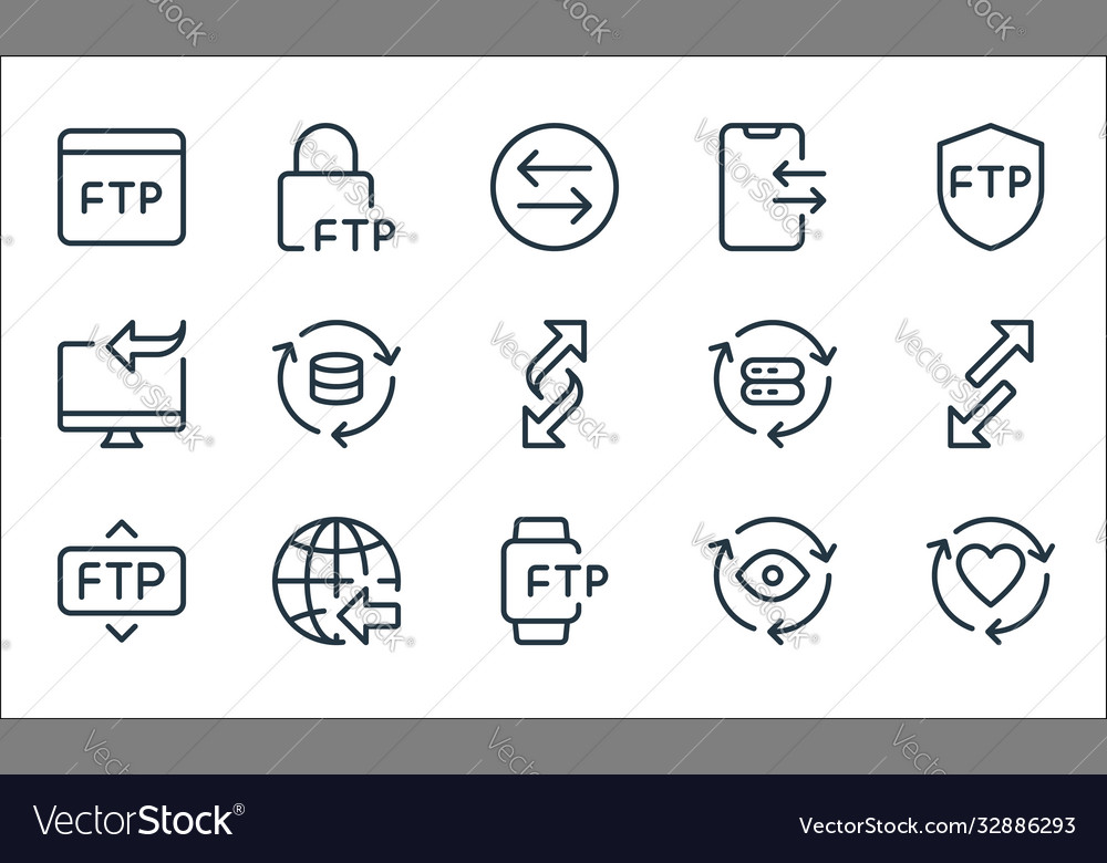 Data transfer line icons linear set quality