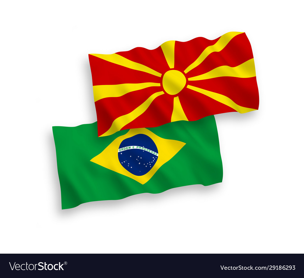 Flags brazil and north macedonia on a white vector image Flags brazil and north macedonia on a white