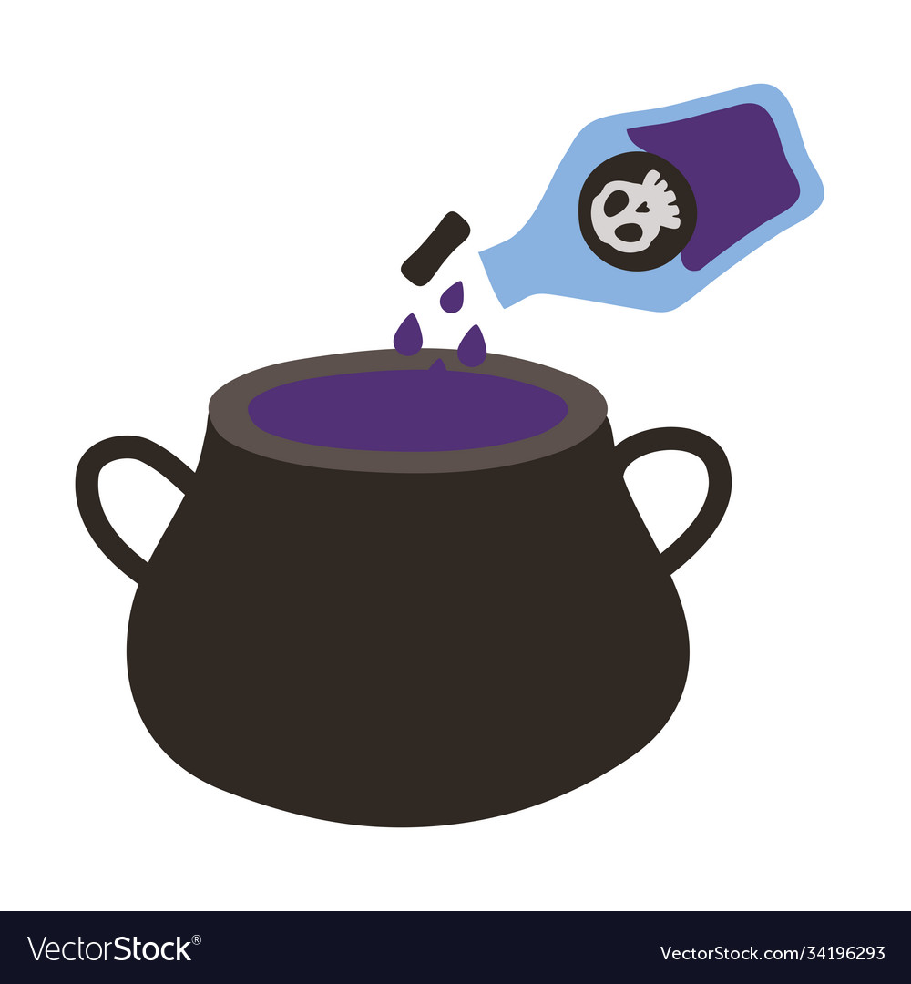 Witch spell in flask and cauldron flat style icon