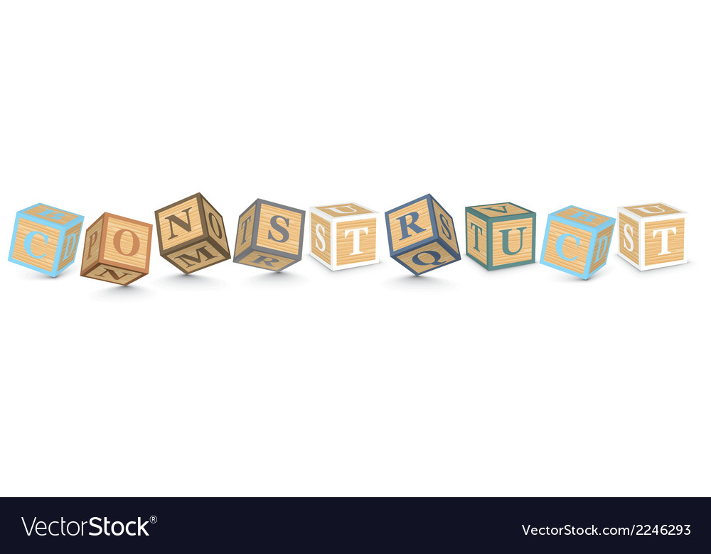 Word construct written with alphabet blocks