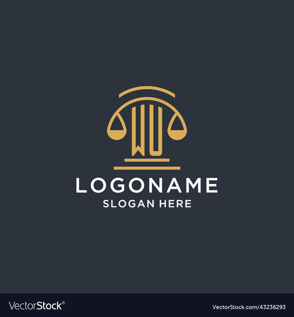 Wu initial with scale of justice logo design Vector Image Wu initial with scale of justice logo design