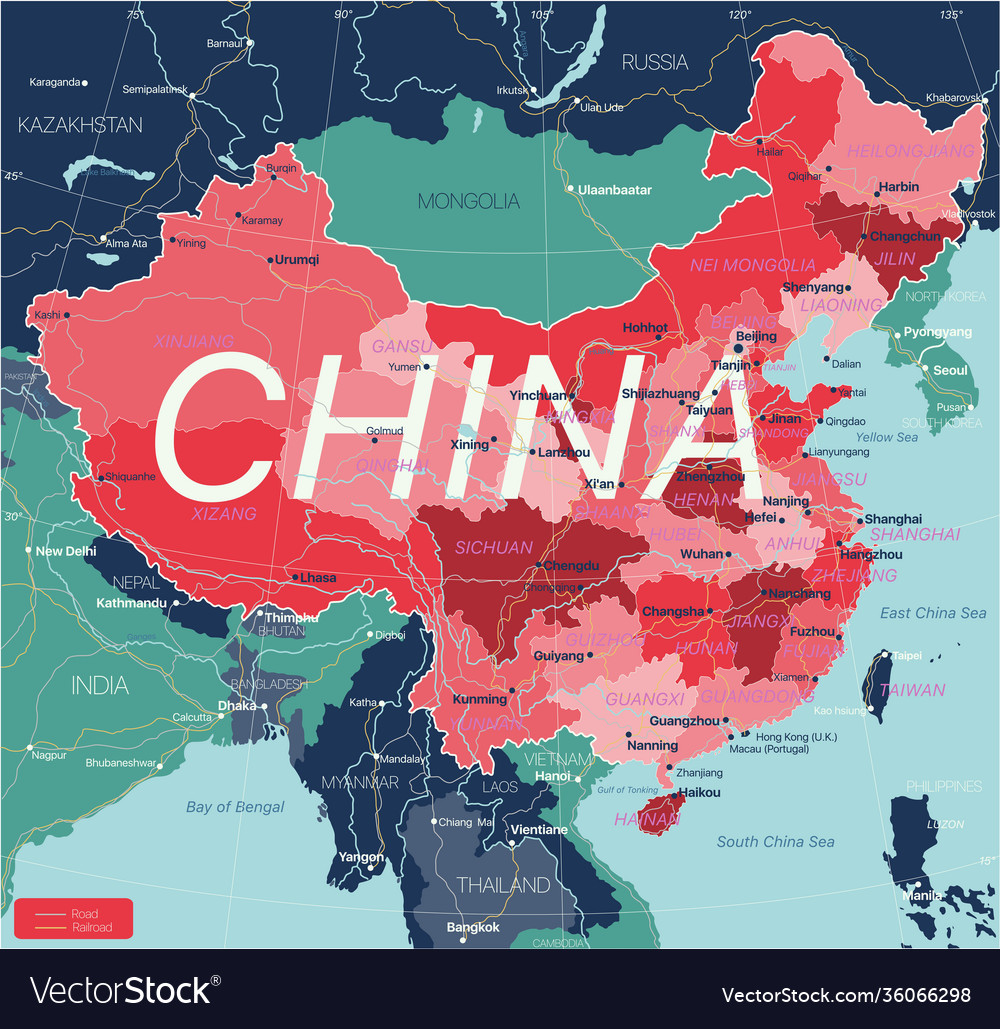 China country detailed editable map