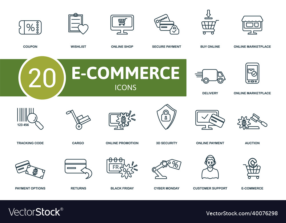 E-commerce icon set collection of simple elements vector image E-commerce icon set collection of simple elements