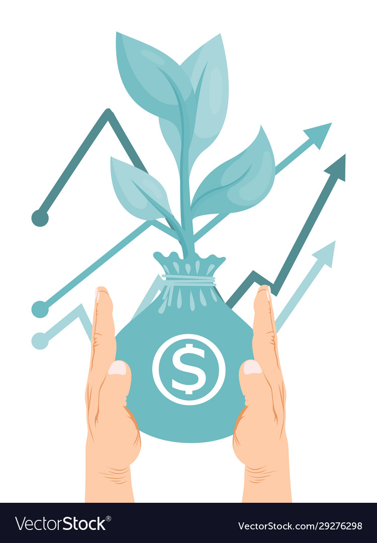 Hand holding bag with money tree vector image Hand holding bag with money tree
