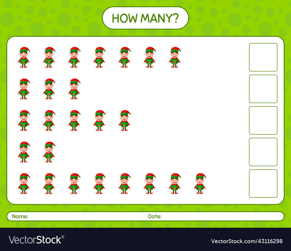How many counting game with elf worksheet Vector Image How many counting game with elf worksheet