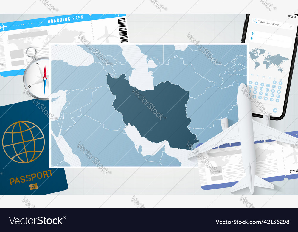 Journey to iran with a map of background