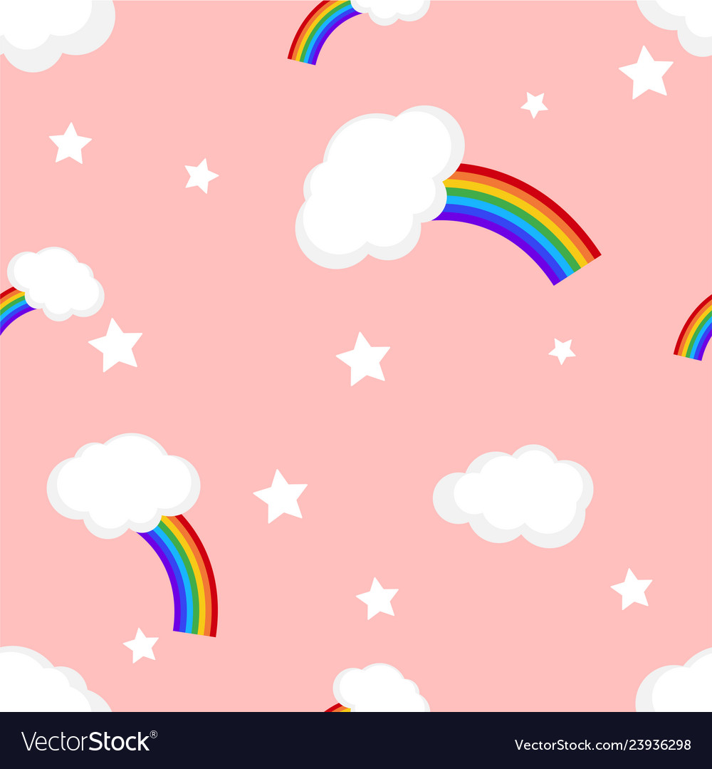 Rainbow and clouds seamless pattern vector image Rainbow and clouds seamless pattern