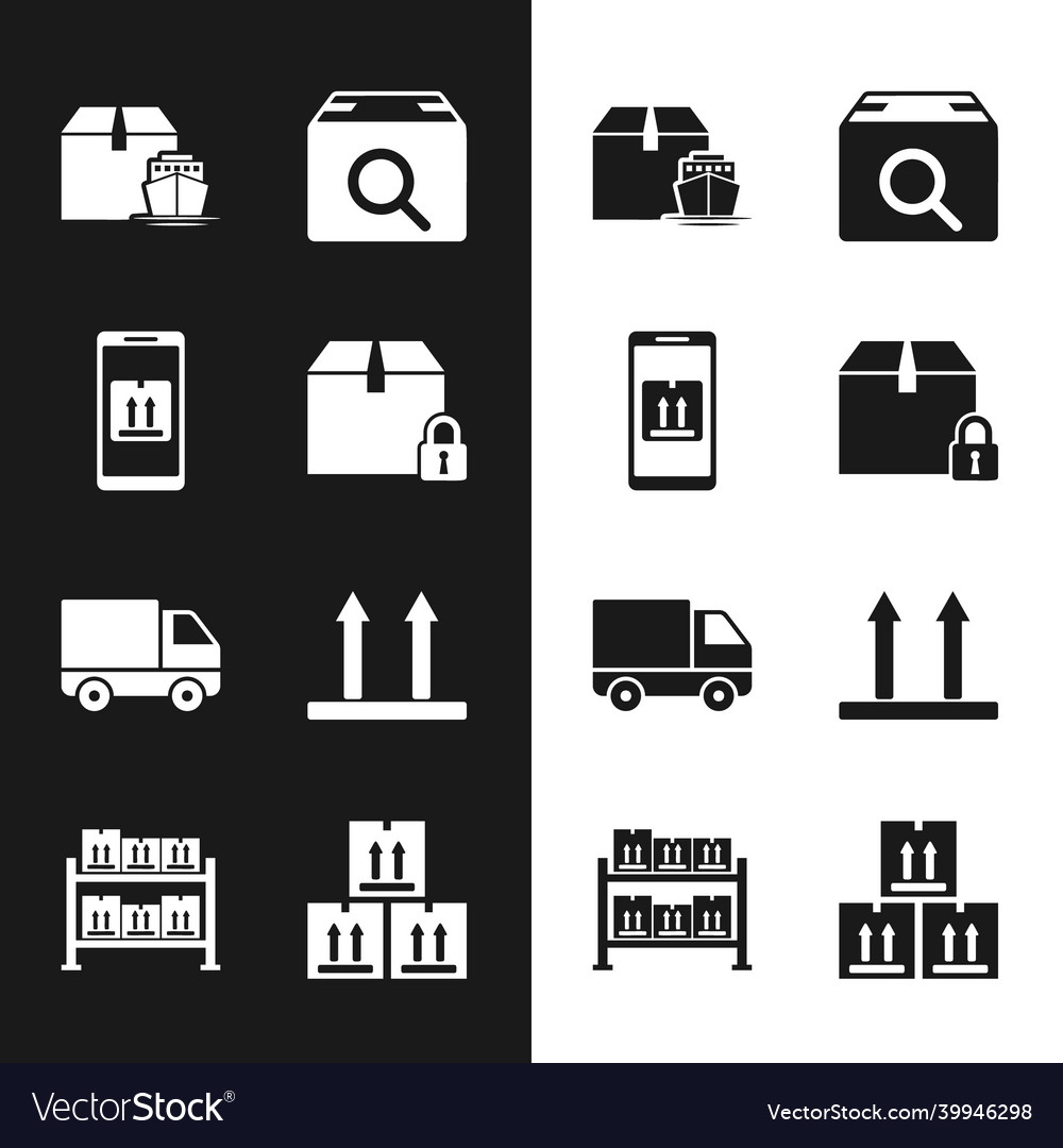 Set locked package mobile with app tracking vector image Set locked package mobile with app tracking