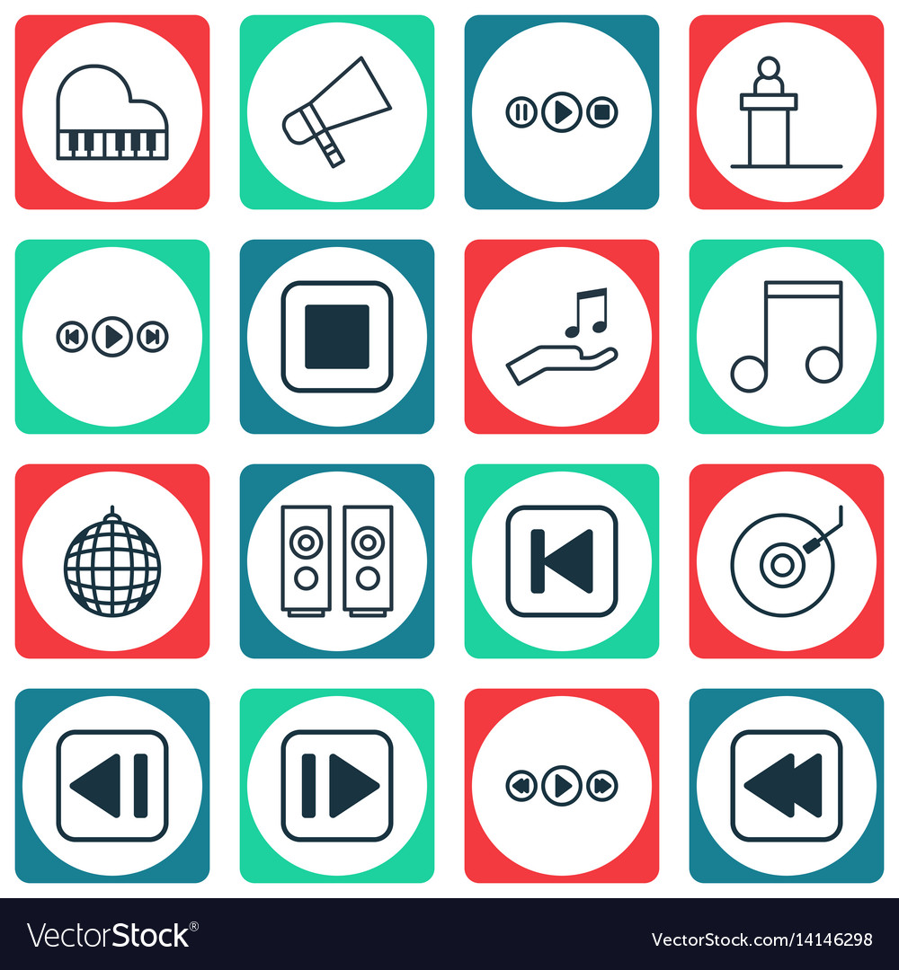 Set of 16 audio icons includes song ui octave