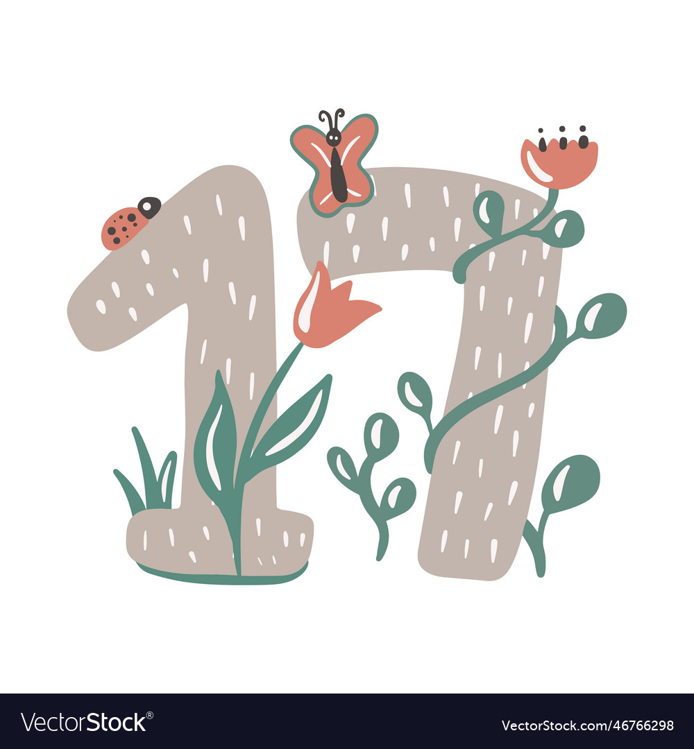 Seventeen number 17 abstract math kids alphabet vector image Seventeen number 17 abstract math kids alphabet