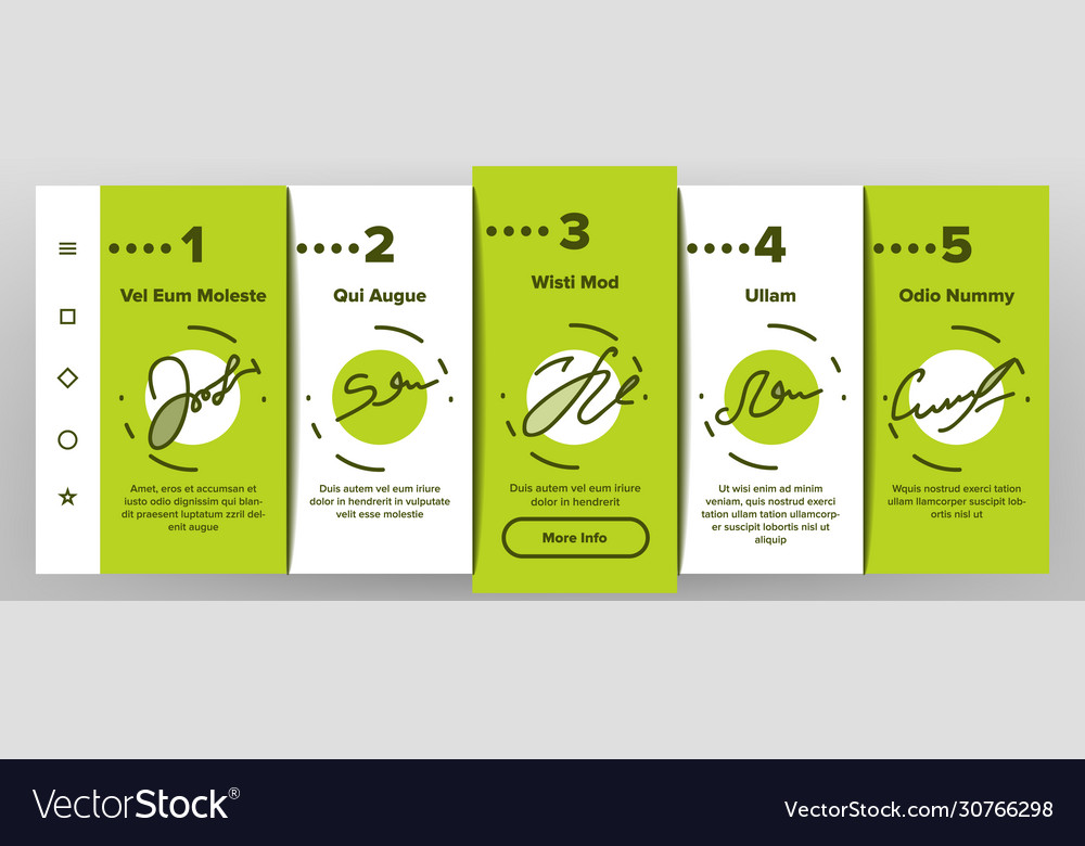 Signature signing onboarding icons set vector image Signature signing onboarding icons set