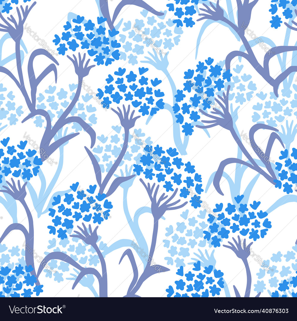 Beautiful blue floral garden graphic silhouette Vector Image