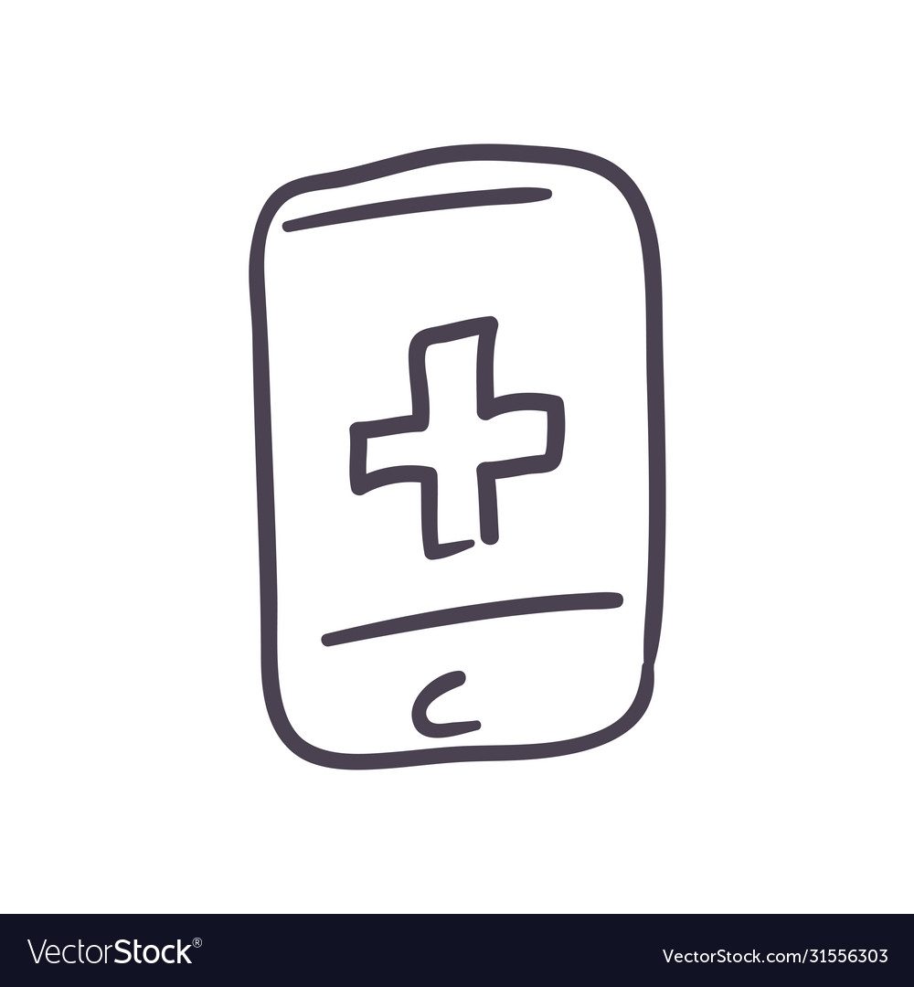 Cross inside smartphone line style icon