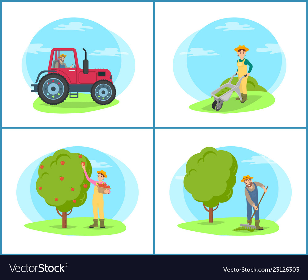 Farmer with rake on field