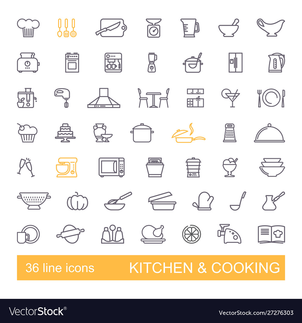 Kitchen and cooking icon set flat design thin vector image Kitchen and cooking icon set flat design thin