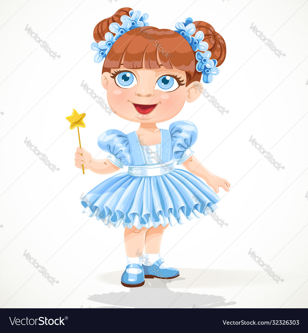 Little girl in a blue ballet tutu and magic wand vector image Little girl in a blue ballet tutu and magic wand