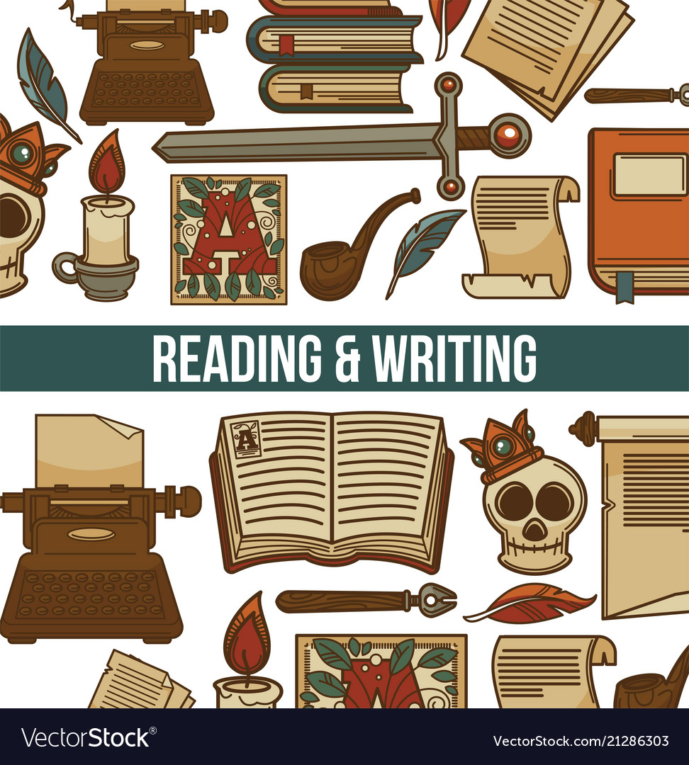 Reading and writing poster with books royalty free vector