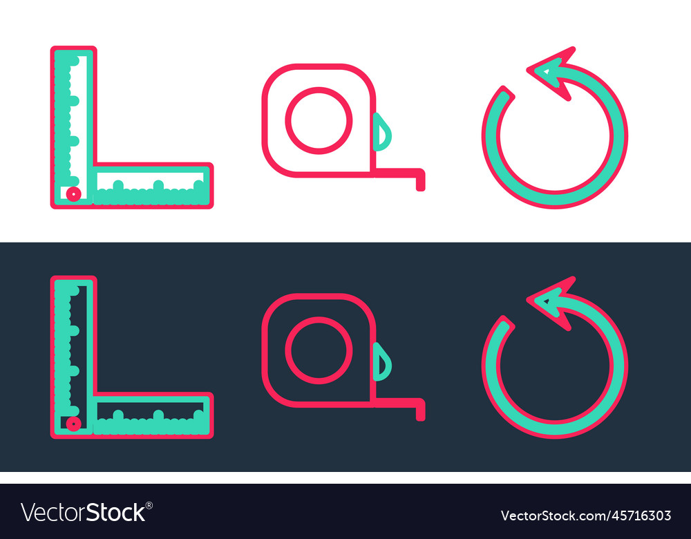 Set line refresh folding ruler and roulette vector image Set line refresh folding ruler and roulette