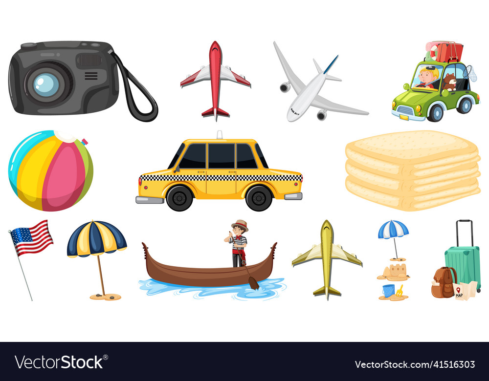 Set of summer vacation objects and elements