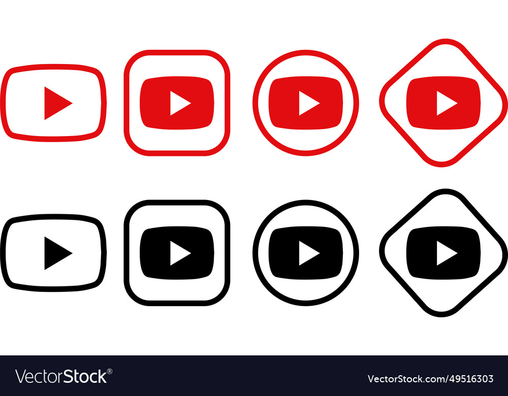 Youtube logo icon set flat or line Royalty Free Vector Image