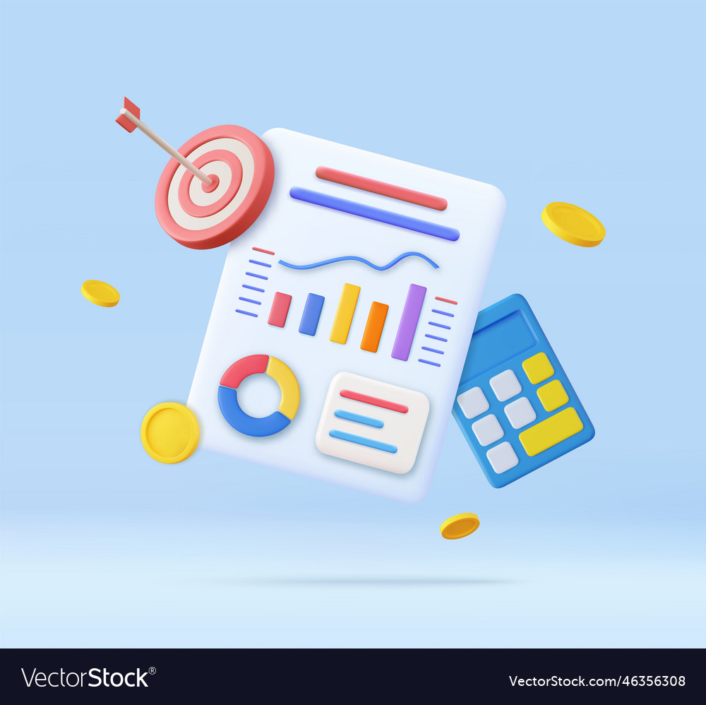 3d calculator bar chart shooting target Royalty Free Vector