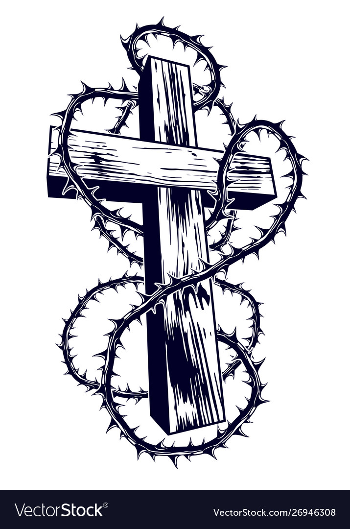 Christian cross with blackthorn thorn religion