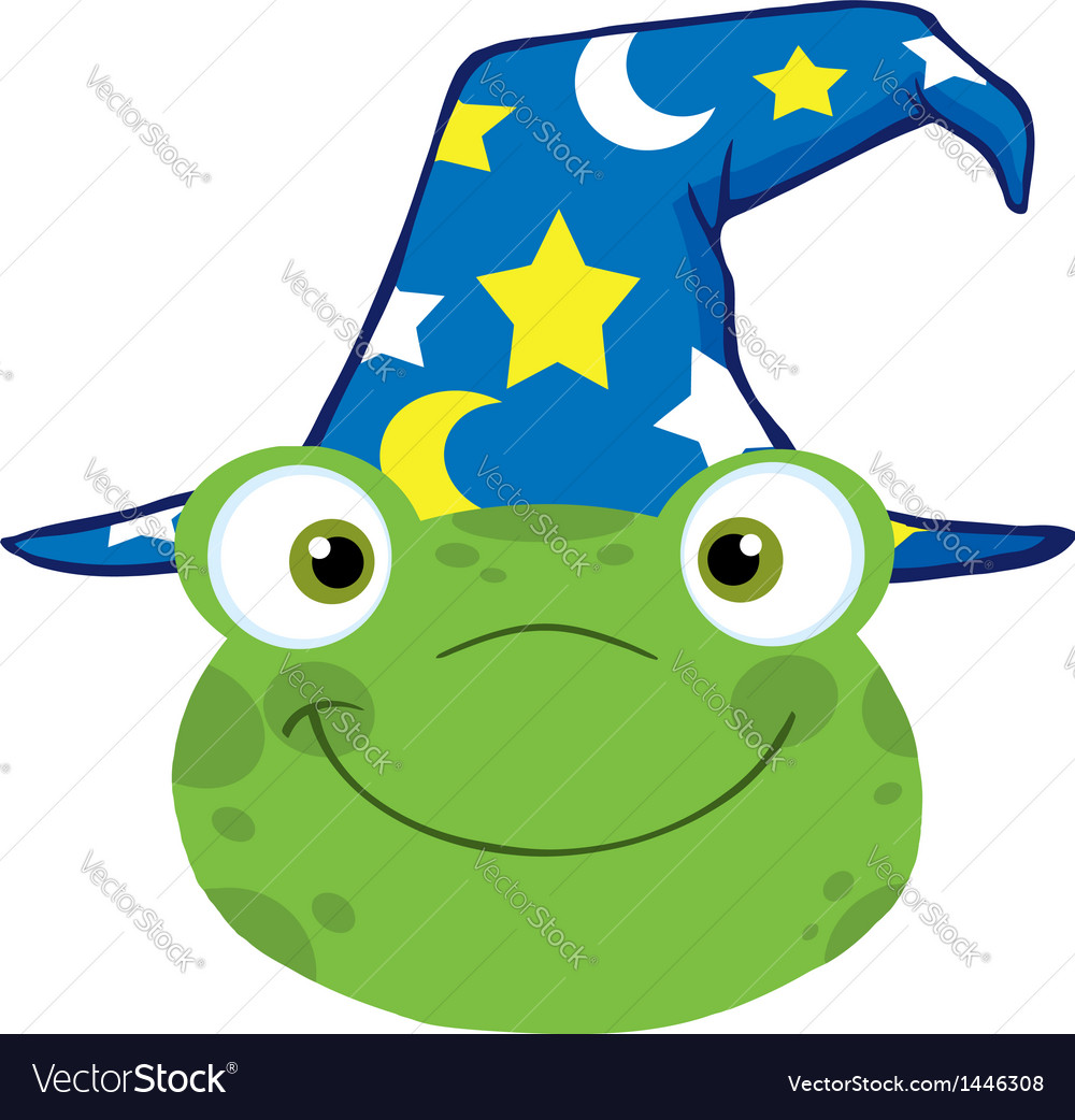 Frog smiling head with wizard hat