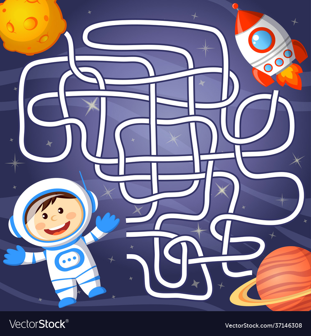 Help cosmonaut find path to rocket vector image Help cosmonaut find path to rocket