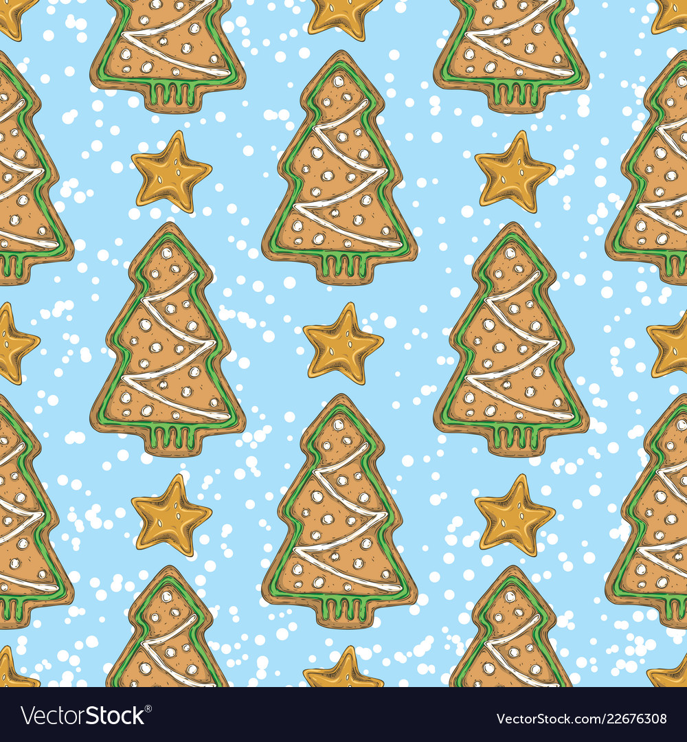 Seamless pattern with gingerbread tree vector image Seamless pattern with gingerbread tree