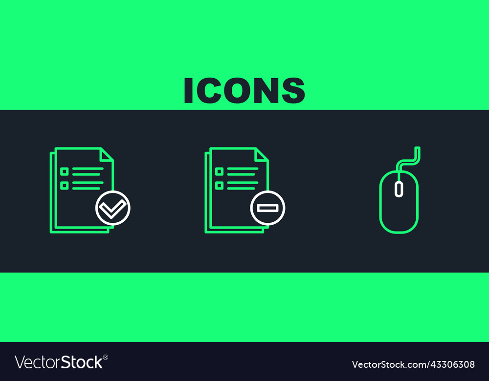 Set line computer mouse document and check mark vector image Set line computer mouse document and check mark
