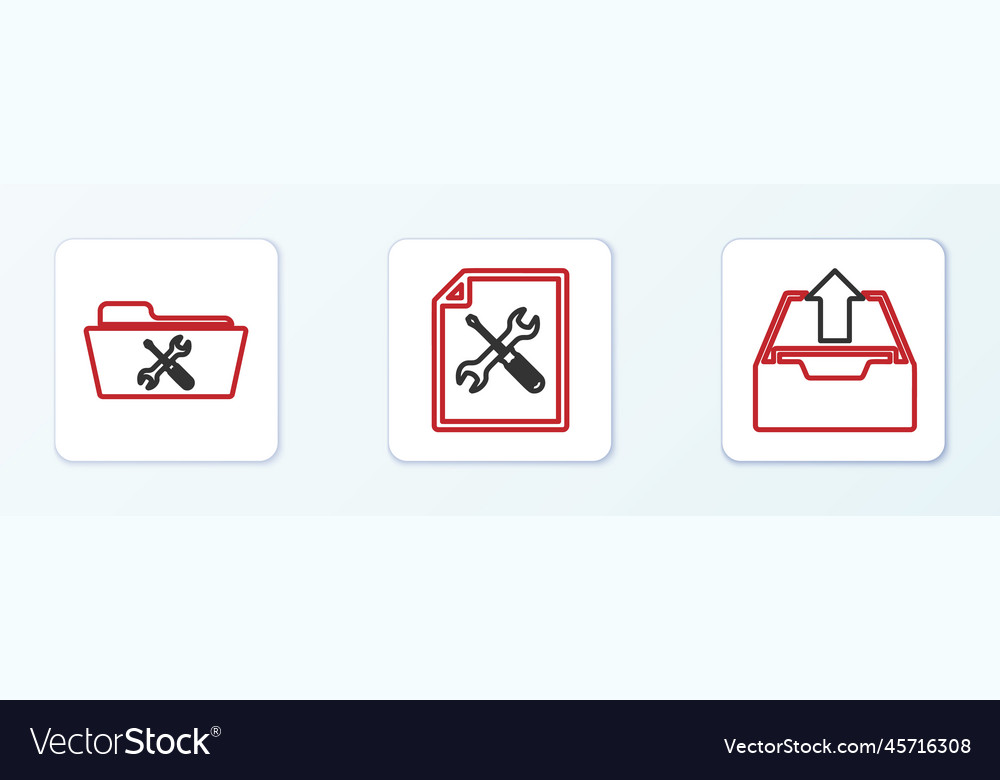 Set line upload inbox folder service and file vector image Set line upload inbox folder service and file