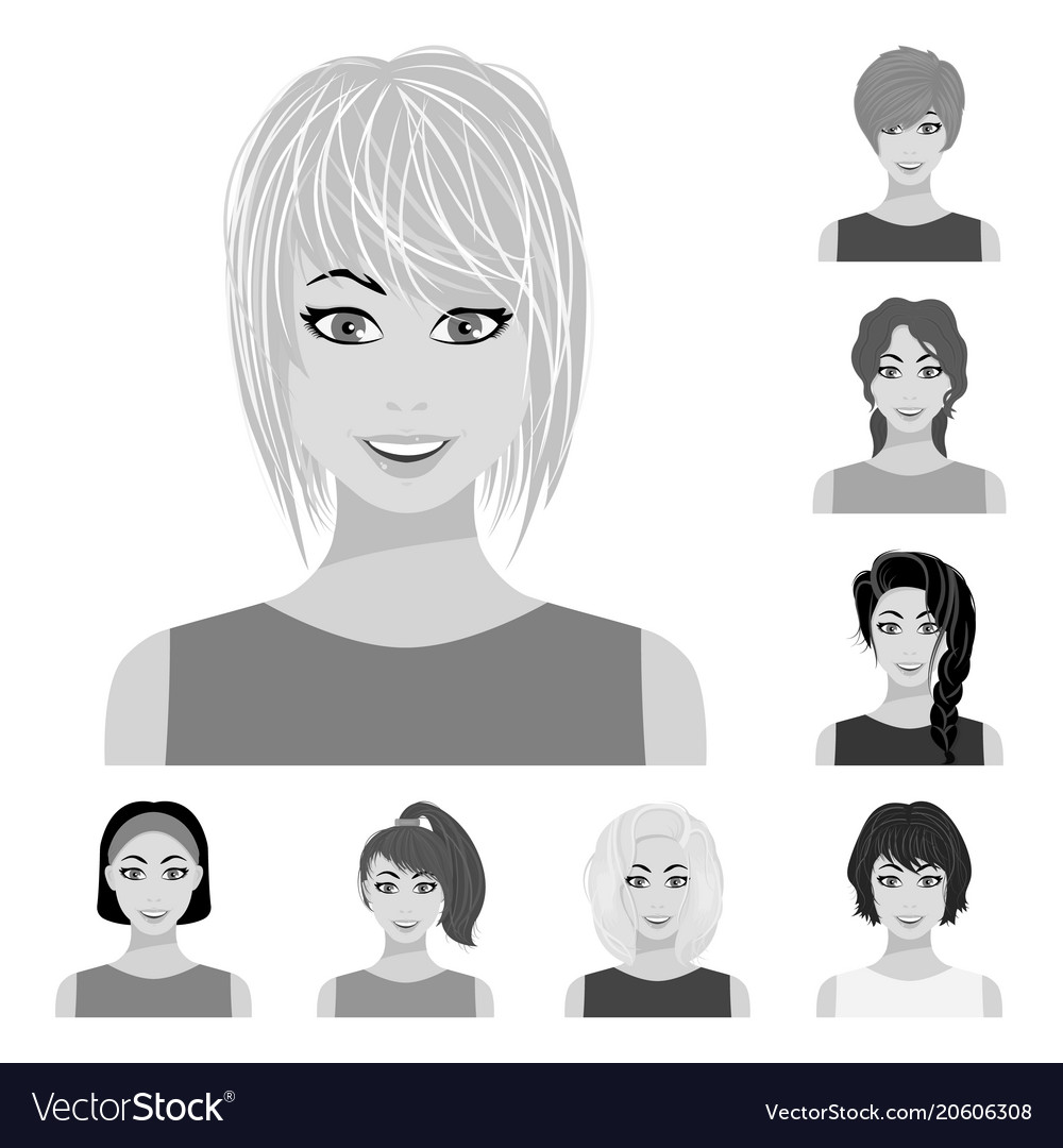 Types of female hairstyles monochrome icons in set