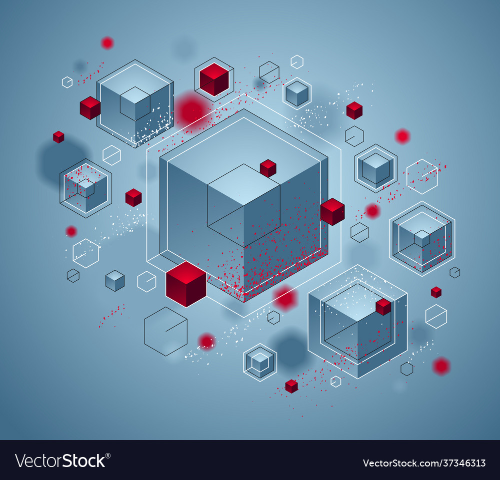 Abstract design with cluster 3d cubes red vector image Abstract design with cluster 3d cubes red