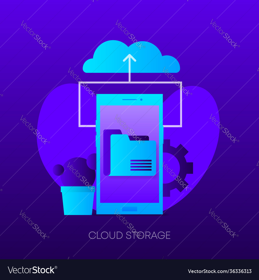 Cloud storage on phone screen on dark gradient Vector Image