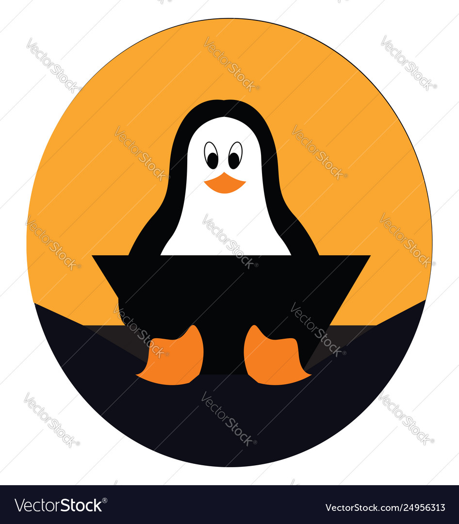 Cute little penguin working on a laptop at its