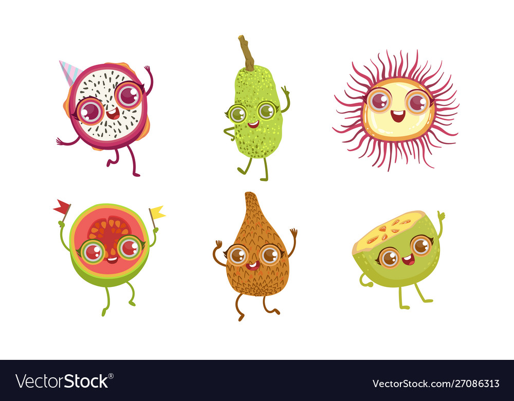 Funny tropical fruit characters set dragon snake vector image Funny tropical fruit characters set dragon snake