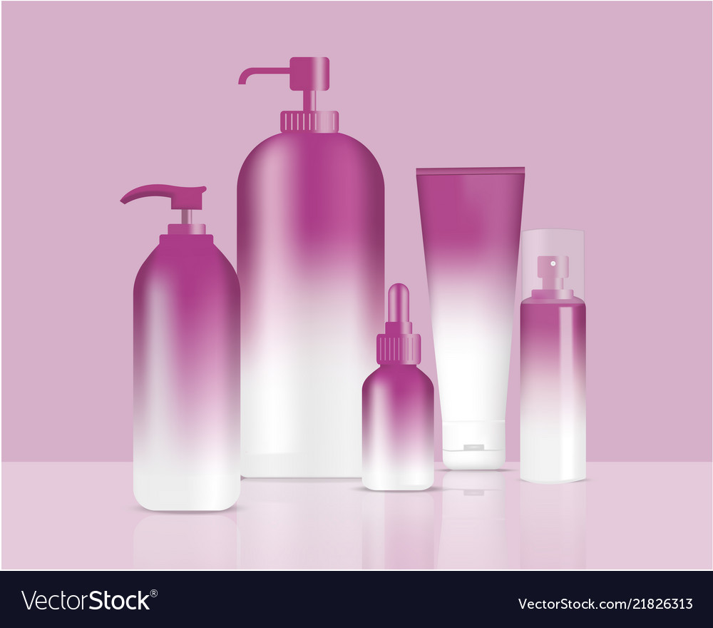 Mock up realistic purple pastel bottles