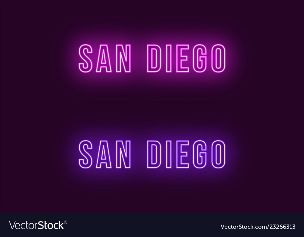 Neon name of san diego city in usa text