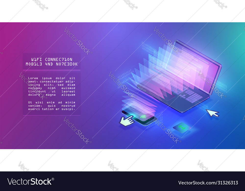 Online connection between a notebook Vector Image Online connection between a notebook