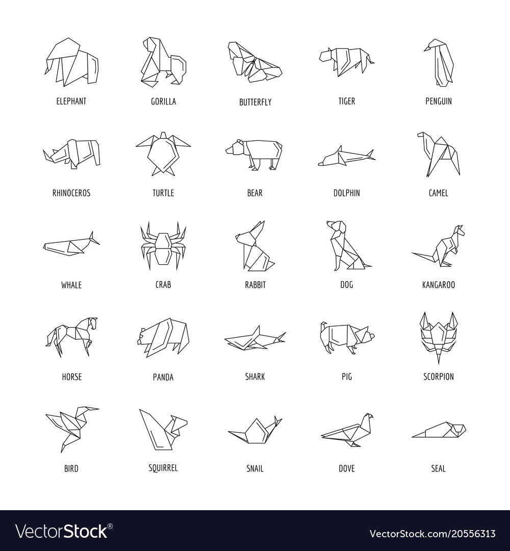 Origami icons set outline style