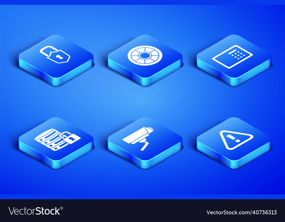 Set exclamation mark in triangle lock security vector image Set exclamation mark in triangle lock security