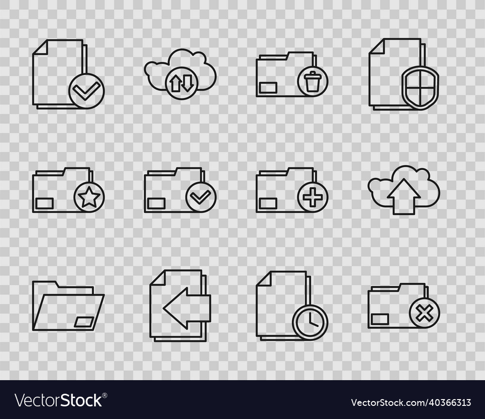 Set line document folder delete next page arrow vector image Set line document folder delete next page arrow
